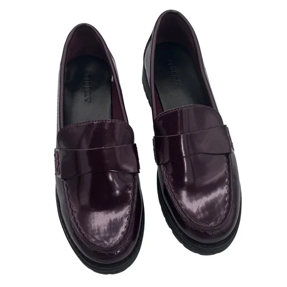 Old Navy Womens 7 Chunky Lug Sole Loafers Burgundy Patent Dark Academia Shoes - Picture 3 of 13
